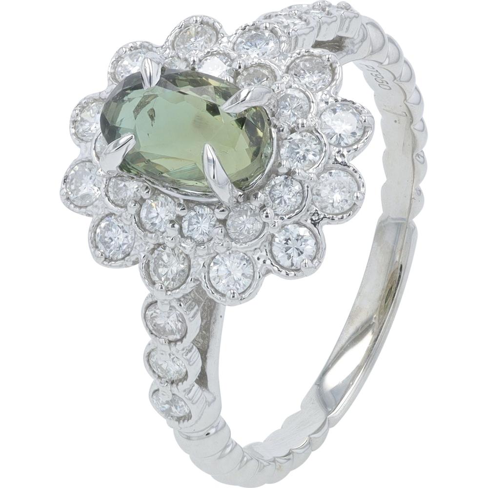 Platinum 1.06 Carat Oval Alexandrite Ring with 0.60 Carat Round Diamond Halo