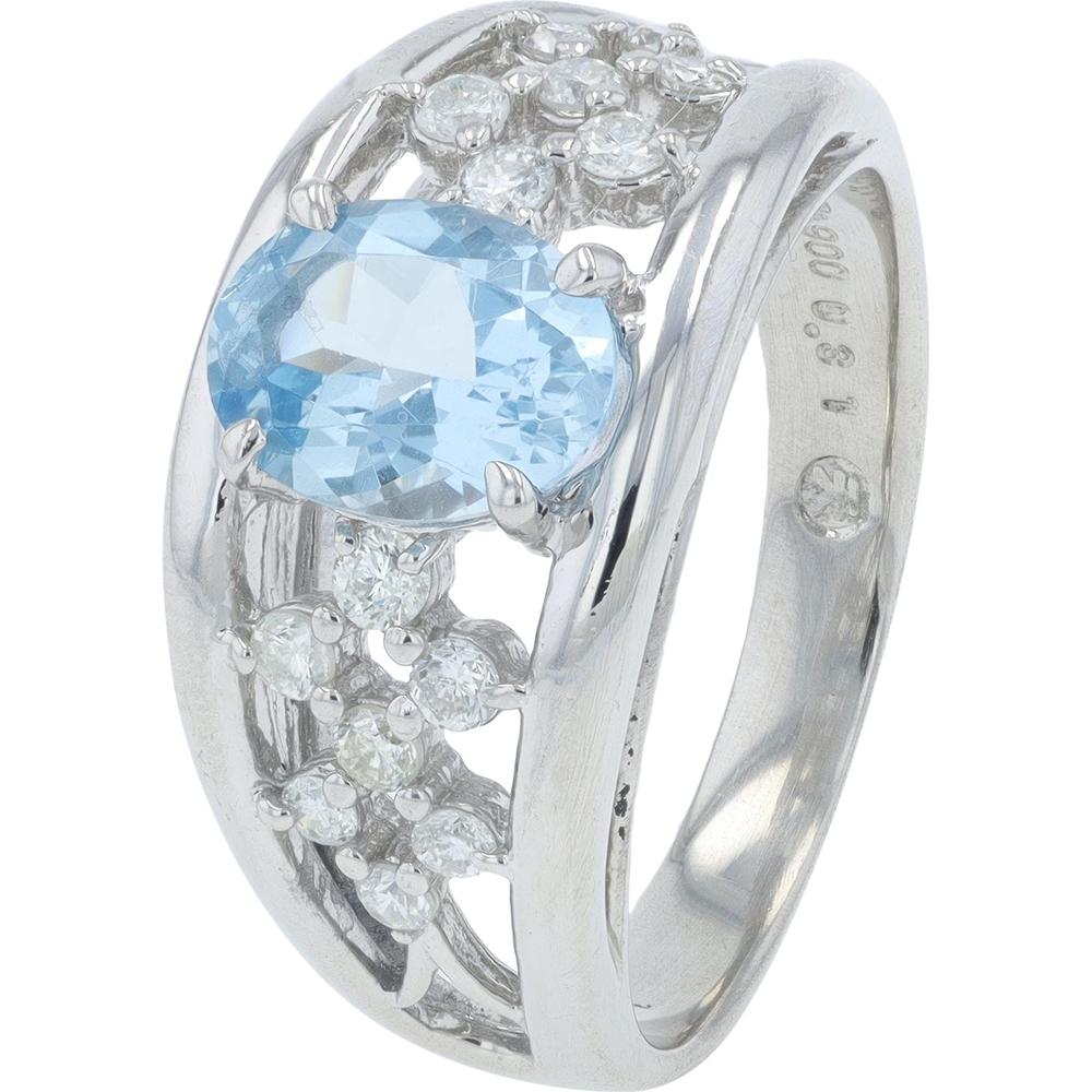 Platinum 1.06 Carat Oval Aquamarine Ring with 0.31 Carat Round Diamond Accents