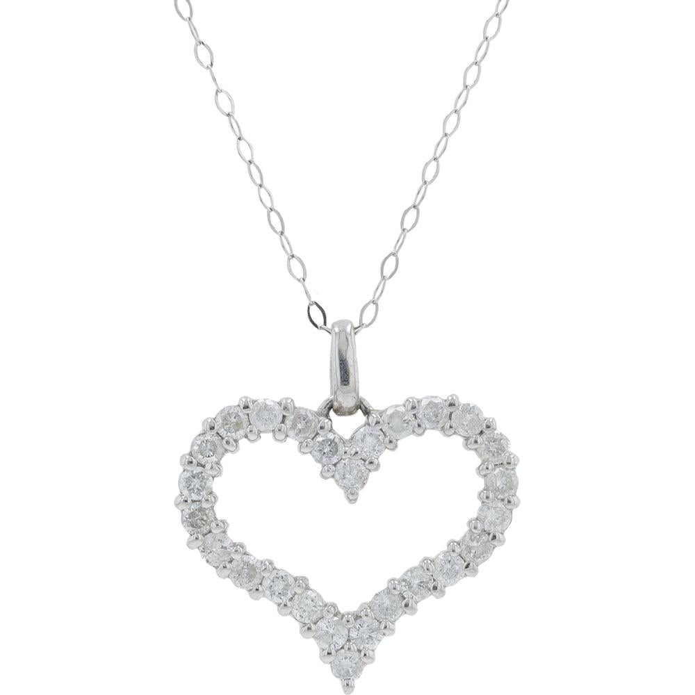 Platinum 1.09 Carat Total Weight Diamond Heart Pendant Necklace - 18" Chain
