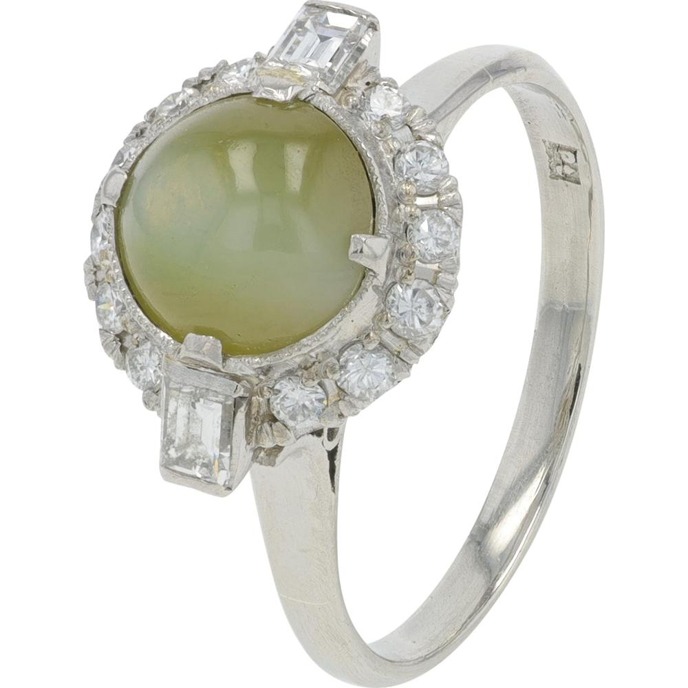 Platinum 1.10 Carat Cat's Eye Ring with 0.18 Carat Diamond Halo - Size 5