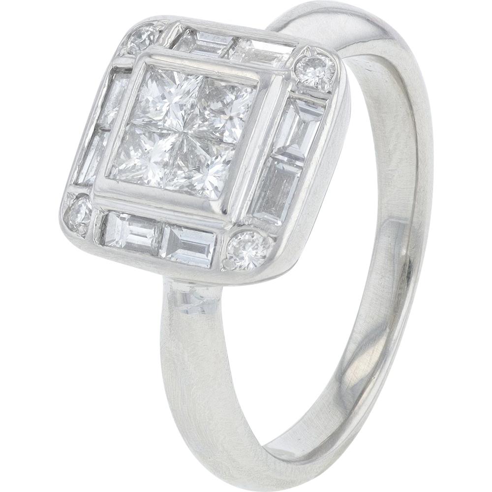 Platinum 1.10 Carats Diamond Square Halo Ring with Milgrain Detail