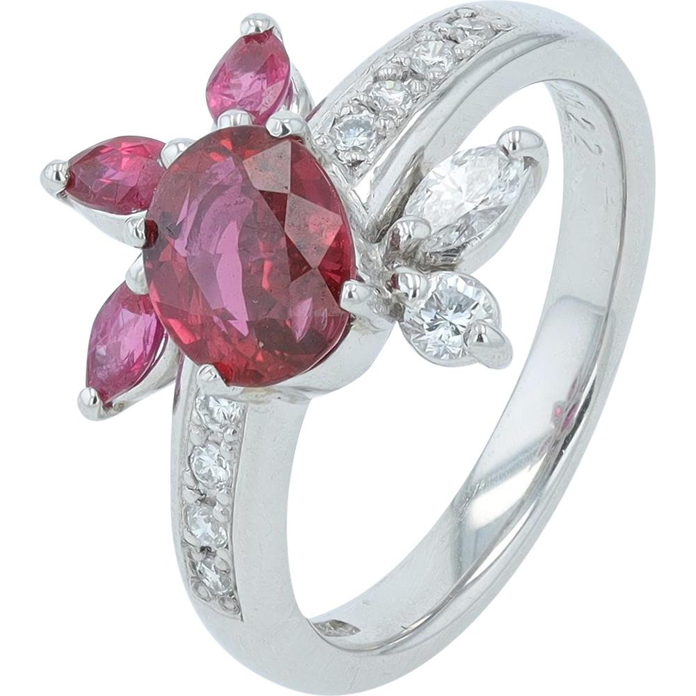 Platinum 1.108 Carat Pigeon Blood Ruby Ring with 1.50 Carat Marquise Ruby and 0.22 Carat Diamond Accents