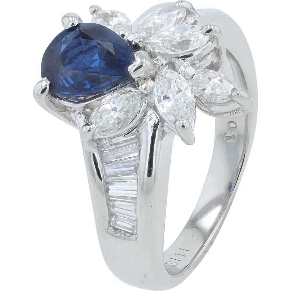 Platinum 1.11 Carat Sapphire with 1.01 Carat Diamond Flower Ring