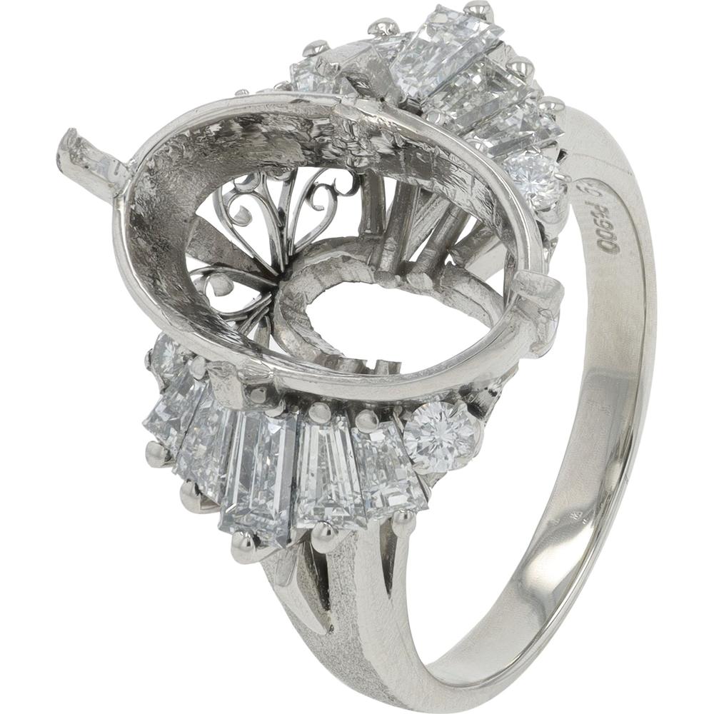 Platinum 1.12 Carat Diamond Semi - Mount Engagement Ring with Tapered Baguette Accents