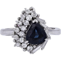 Platinum 1.13 Carat Pear Cut Sapphire Ring with Diamond Accents - 0.35 Carat Total Diamond Weight