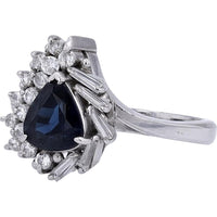 Platinum 1.13 Carat Pear Cut Sapphire Ring with Diamond Accents - 0.35 Carat Total Diamond Weight