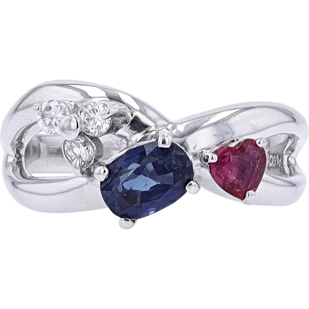 Platinum 1.14 Carat Blue Sapphire & Pink Sapphire Ring with Diamond Accents - 0.23 Carat Total Diamond Weight
