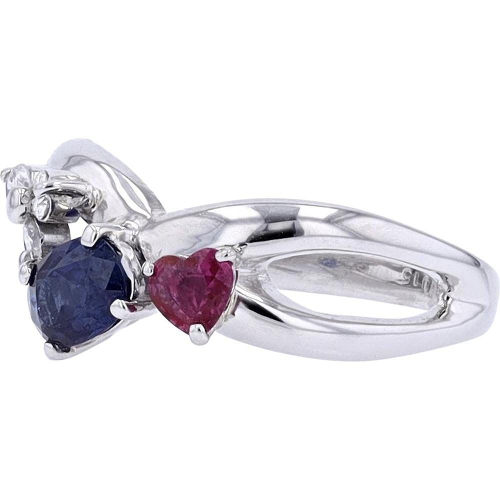 Platinum 1.14 Carat Blue Sapphire & Pink Sapphire Ring with Diamond Accents - 0.23 Carat Total Diamond Weight