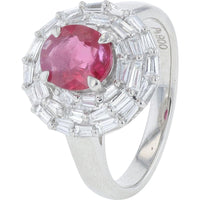 Platinum 1.14 Carat Burma Ruby and Diamond Halo Ring - 0.76 Carat Total Diamond Weight