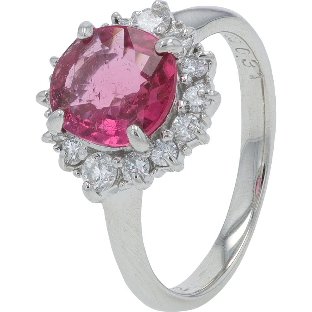 Platinum 1.14 Carat Rubellite Halo Ring with 0.31 Carat Diamond Accents