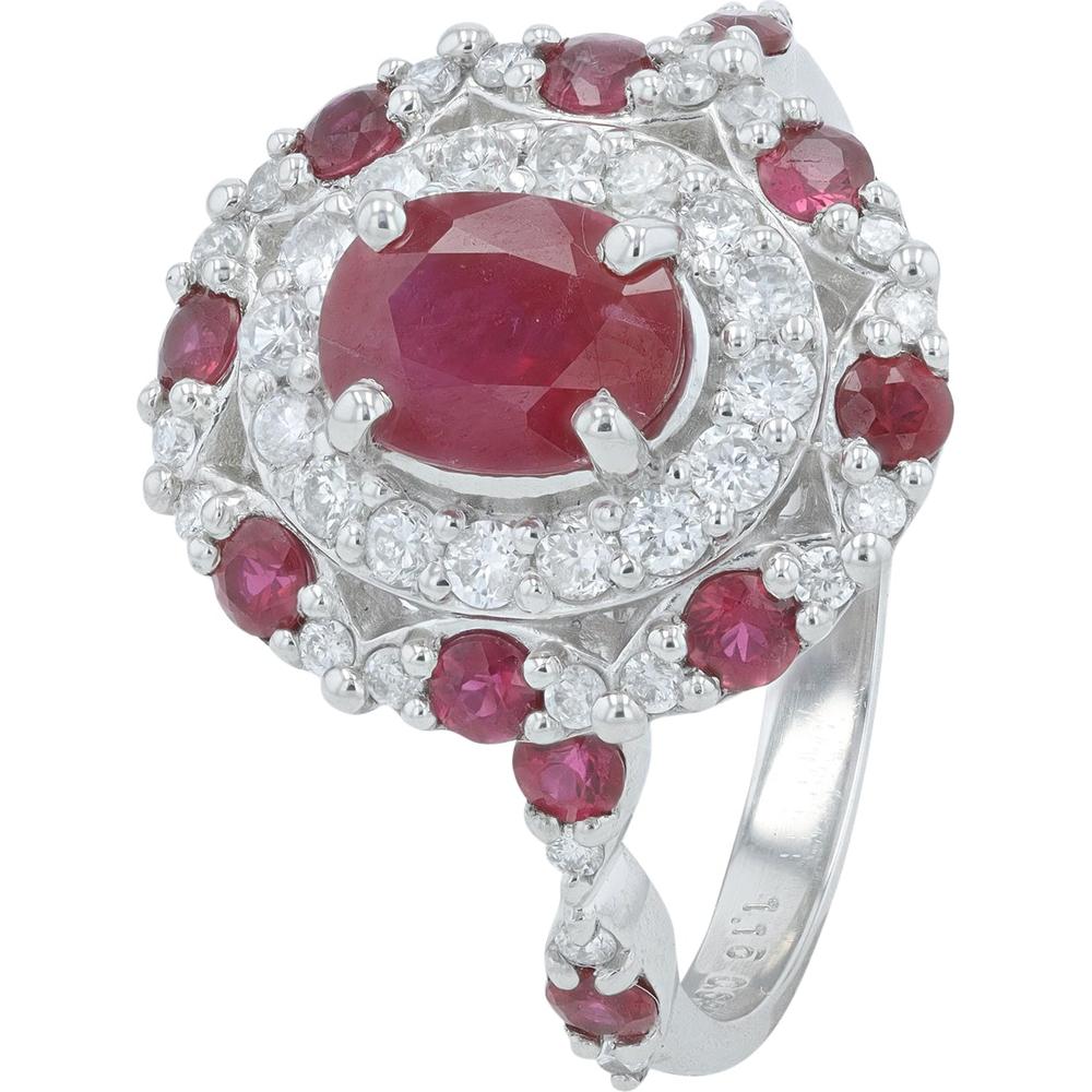 Platinum 1.15 Carat Ruby Ring with 0.43 Carat Diamond Halo - Elegant Oval Ruby in Platinum 950