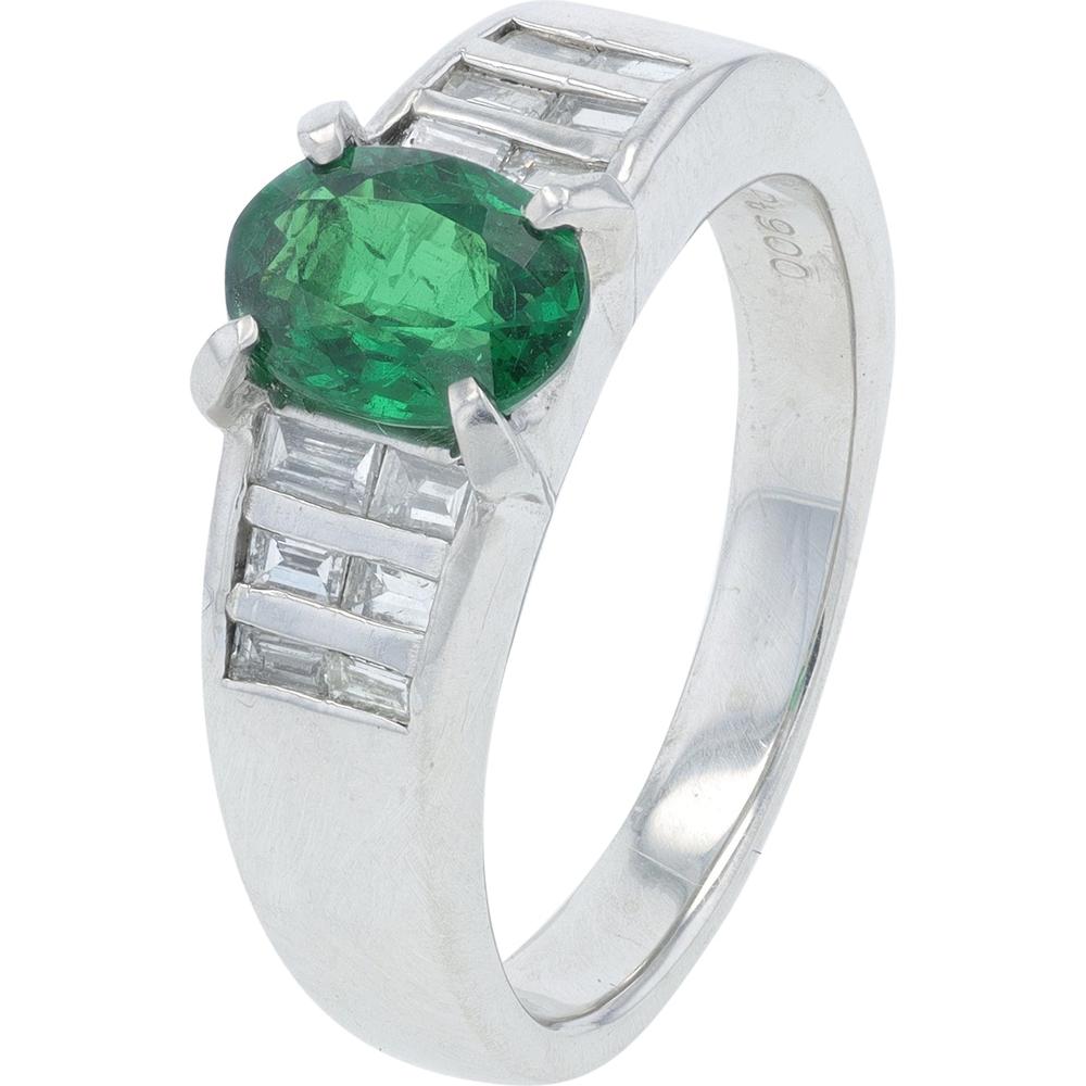 Platinum 1.16 Carat Grossular Garnet Ring with 0.30 Carat Baguette Diamonds - Oval Cut Center Stone