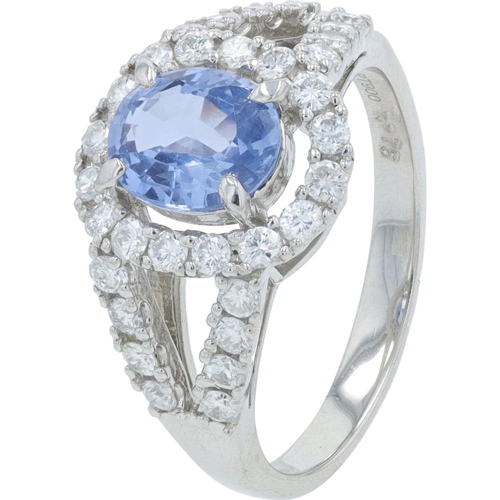 Platinum 1.175 Carat Oval Sapphire Ring with 0.65 Carat Total Diamond Halo - Platinum 900