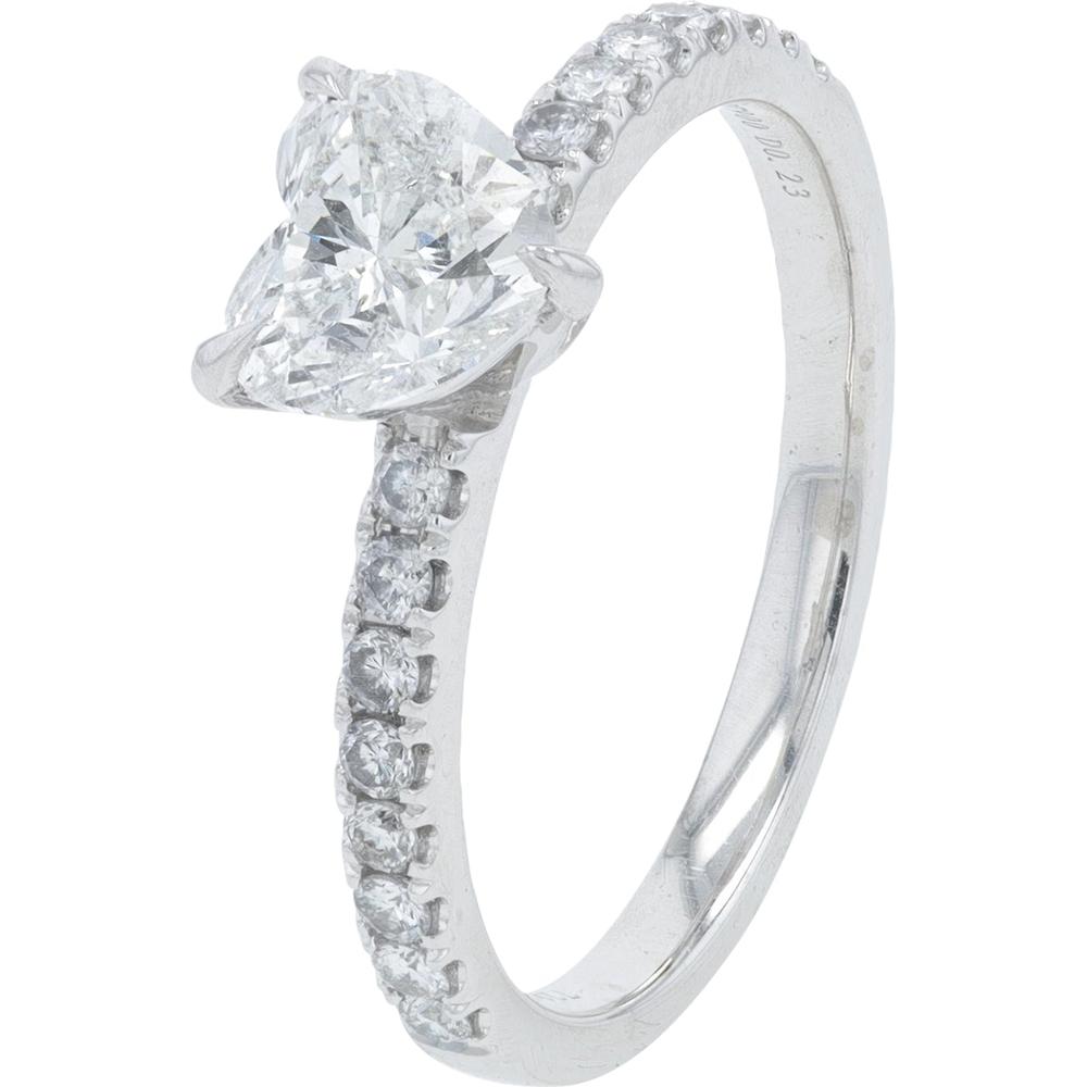 Platinum 1.18 Carat Total Weight Heart Cut Diamond Engagement Ring with Diamond Accent Band