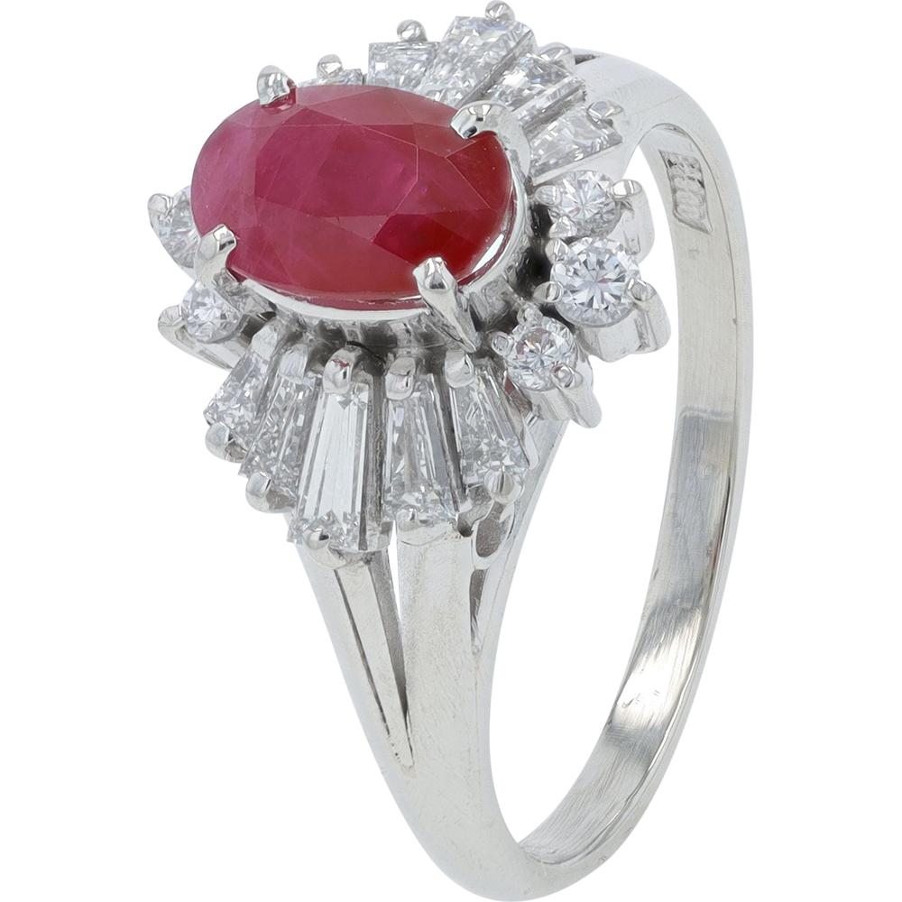 Platinum 1.19 Carat Oval Ruby Ring with 0.53 Carat Diamond Halo - Platinum 900