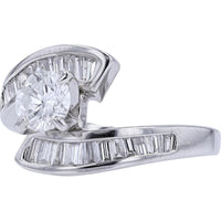 Platinum 1/2 Carat Round Diamond Bypass Engagement Ring with Baguette Side Stones - 1.00 Carat Total Diamond Weight