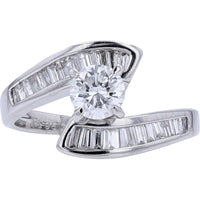 Platinum 1/2 Carat Round Diamond Bypass Engagement Ring with Channel Set Baguette Diamonds - 1.00 Carat Total Diamond Weight