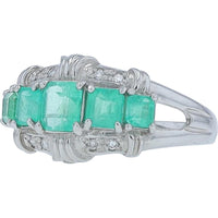 Platinum 1.20 Carat Emerald Five Stone Ring with 0.05 Carat Diamond Accents