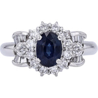 Platinum 1.20 Carat Oval Sapphire Halo Ring with 0.58 Carat Total Diamond Weight