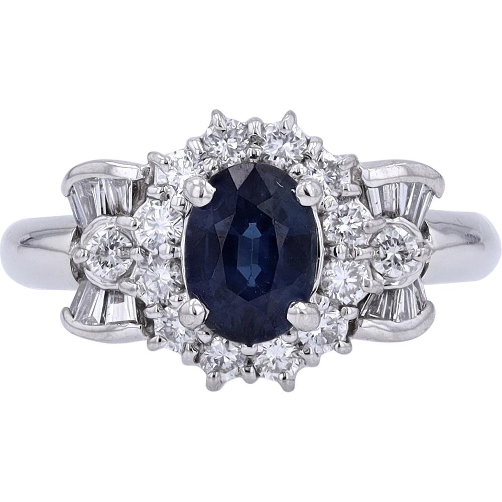 Platinum 1.20 Carat Oval Sapphire Halo Ring with 0.58 Carat Total Diamond Weight
