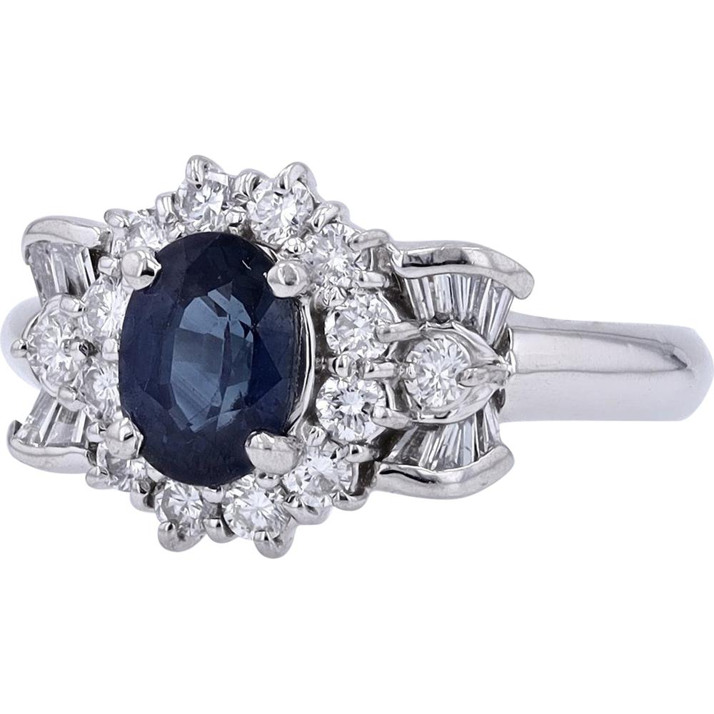 Platinum 1.20 Carat Oval Sapphire Halo Ring with 0.58 Carat Total Diamond Weight