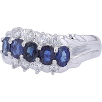 Platinum 1.20 Carat Sapphire Five Stone Ring with 0.32 Carat Diamond Accents