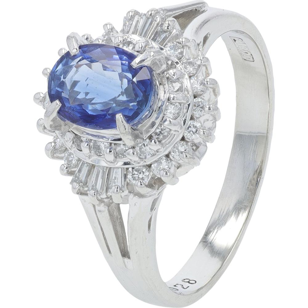 Platinum 1.20 Carat Sapphire Ring with Diamond Halo - 0.28 Carat Total Diamond Weight