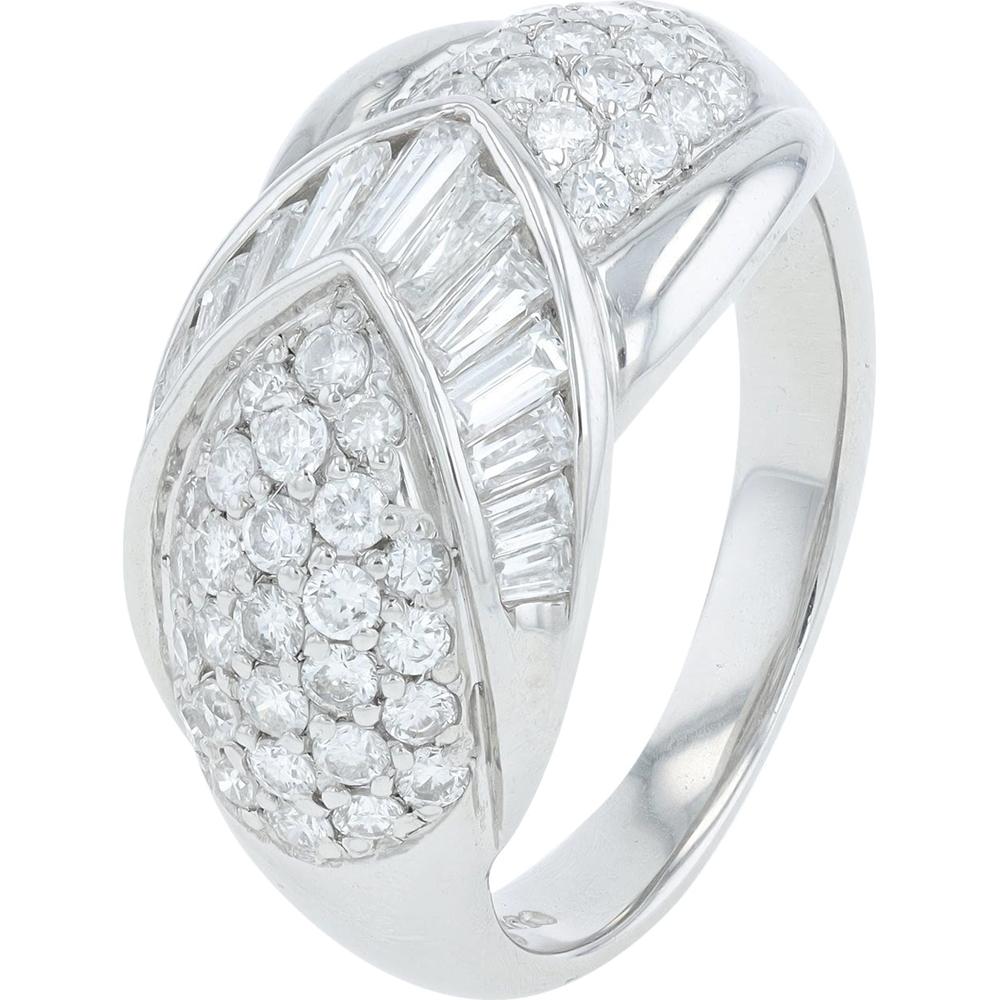 Platinum 1.20 Carat Total Weight Diamond Ring with Tapered Baguette and Round Diamonds