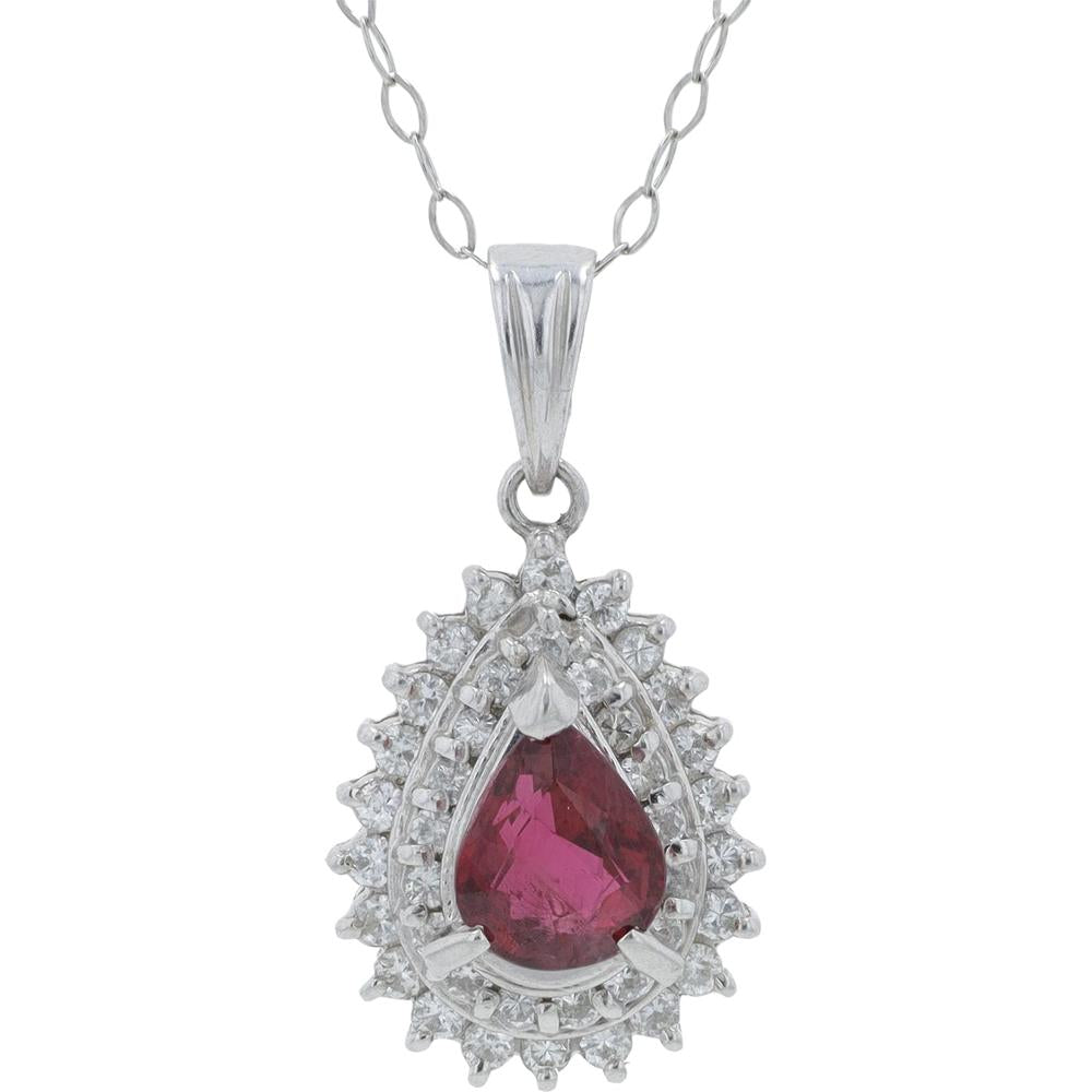 Platinum 1.21 Carats Ruby and Diamond Pendant with 18" Chain