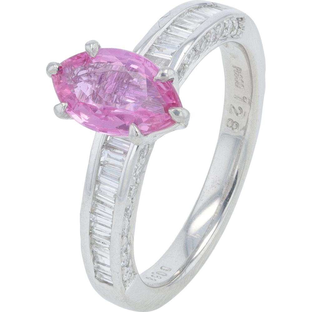 Platinum 1.23 Carat Marquise Pink Sapphire Ring with 0.53 Carat Diamond Accents