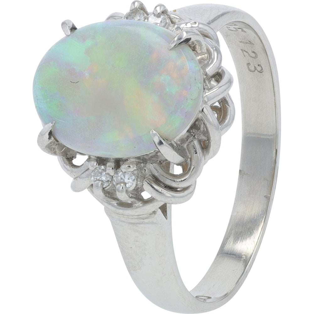 Platinum 1.23 Carat Opal Ring with Diamond Accents - Size 5.75