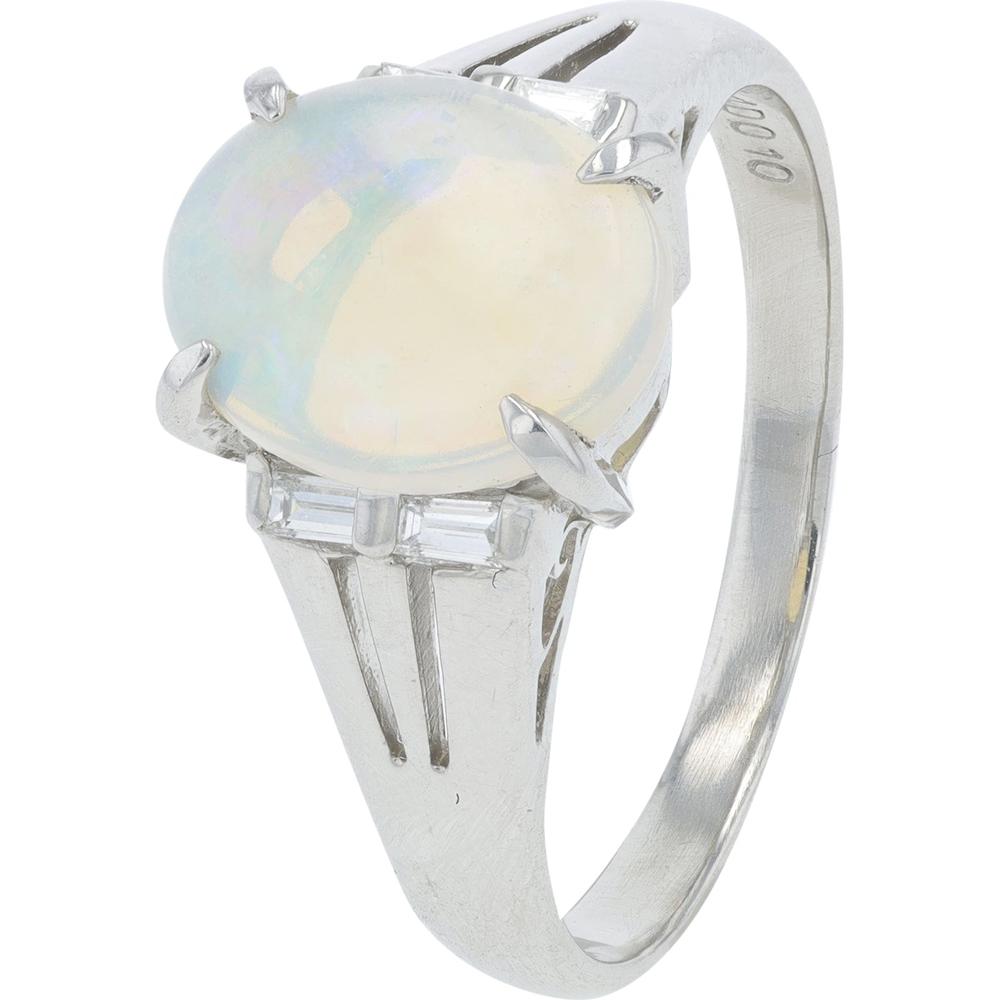 Platinum 1.24 Carat Opal Ring with Diamond Accents - 0.10 Carat Total Diamond Weight