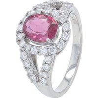 Platinum 1.25 Carat Cushion Cut Thai Ruby Ring with 0.65 Carat Diamond Halo and Split Shank