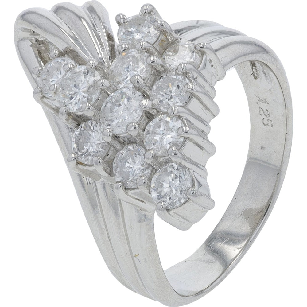 Platinum 1.25 Carat Total Weight Free-Form Cluster Ring with Round Prong-Set Diamonds
