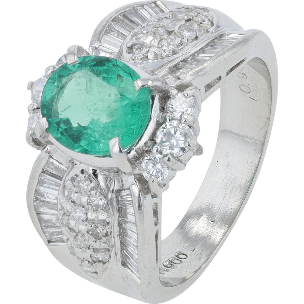 Platinum 1.27 Carats Brazilian Emerald Ring with 0.93 Carats Diamond Accents - GIA Certified