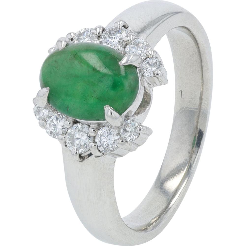 Platinum 1.286 Carat Jade Ring with Diamond Halo - 0.30 Carat Diamond Weight