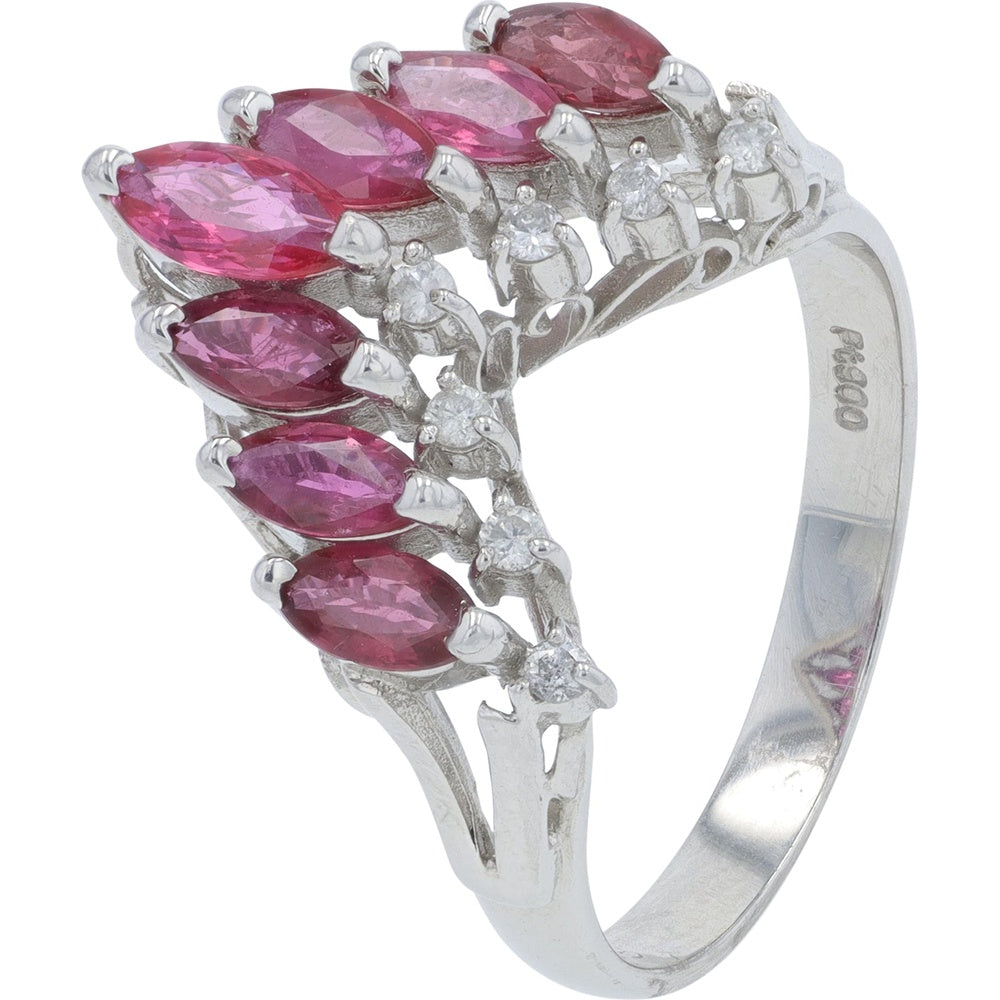 Platinum 1.31 Carat Marquise-Cut Ruby and Diamond Accent Vine-Inspired Ring