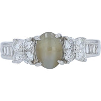 Platinum 1.314 Carats Cat's Eye Ring with 0.50 Carats of Diamonds
