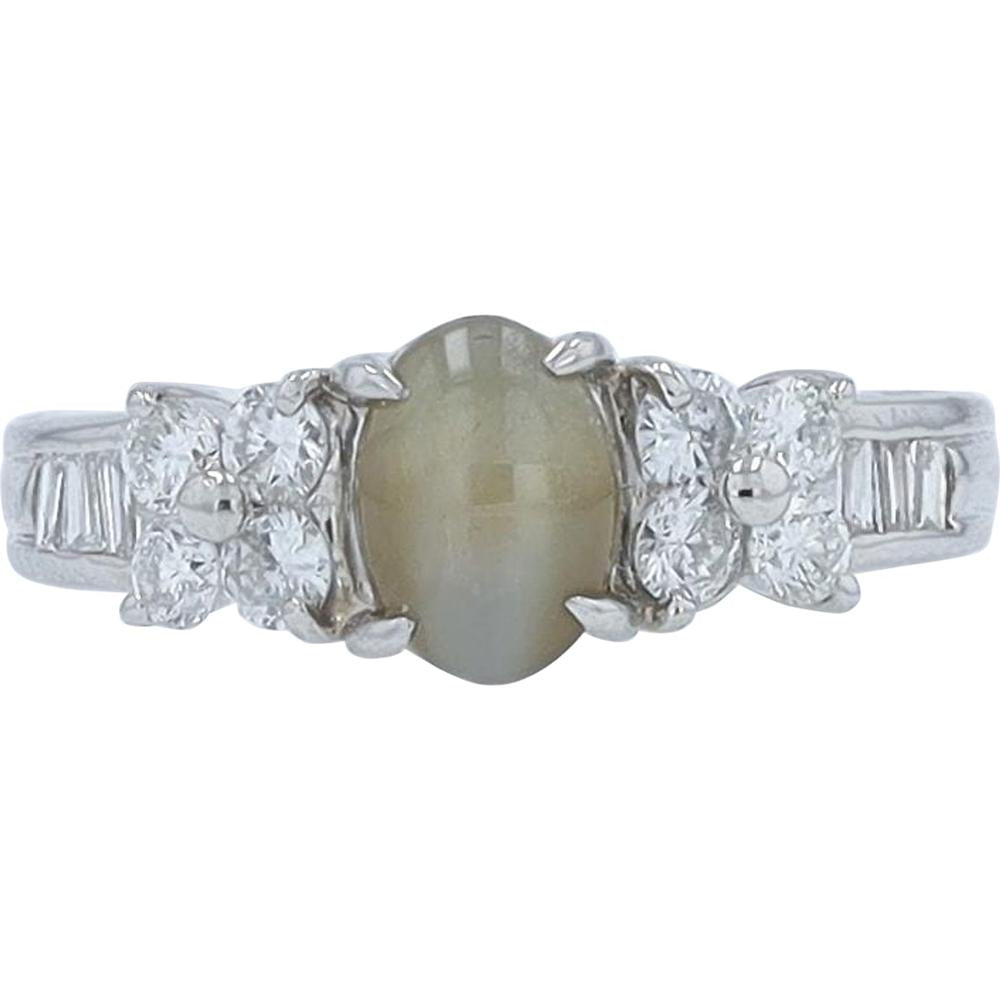 Platinum 1.314 Carats Cat's Eye Ring with 0.50 Carats of Diamonds