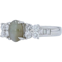 Platinum 1.314 Carats Cat's Eye Ring with 0.50 Carats of Diamonds
