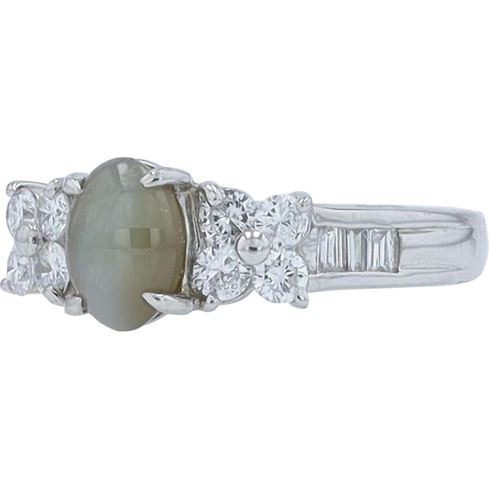 Platinum 1.314 Carats Cat's Eye Ring with 0.50 Carats of Diamonds