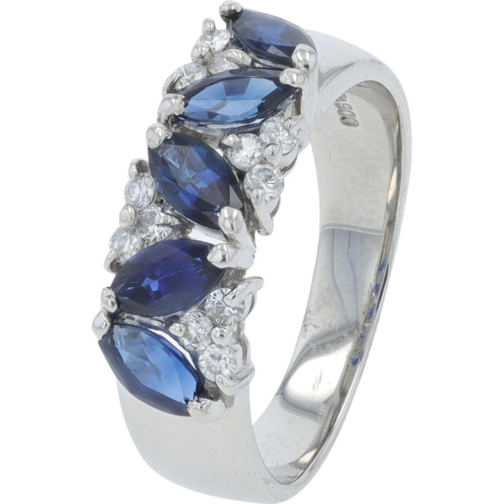 Platinum 1.32 Carat Total Weight Marquise Sapphire Ring with 0.19 Carat Diamond Accents
