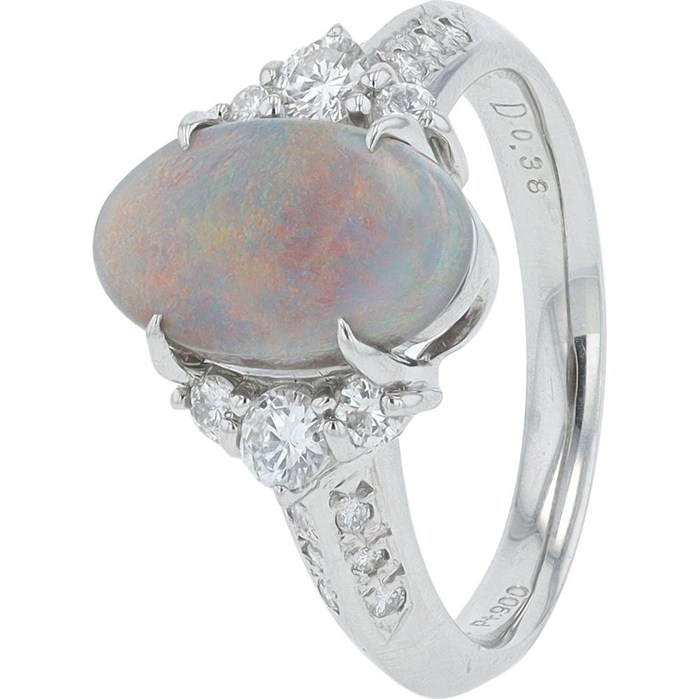 Platinum 1.33 Carat Black Opal Ring with 0.38 Carat Diamond Accents