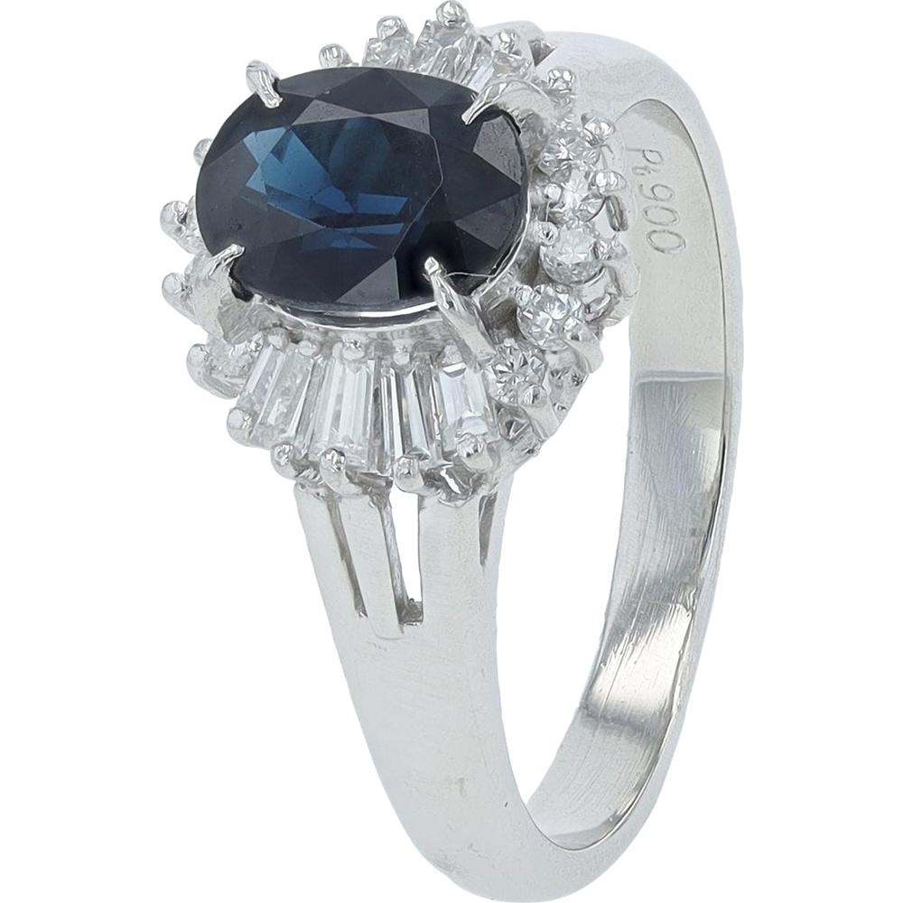 Platinum 1.33 Carat Oval Sapphire Ring with Diamond Halo - 0.32 Carat Total Diamond Weight