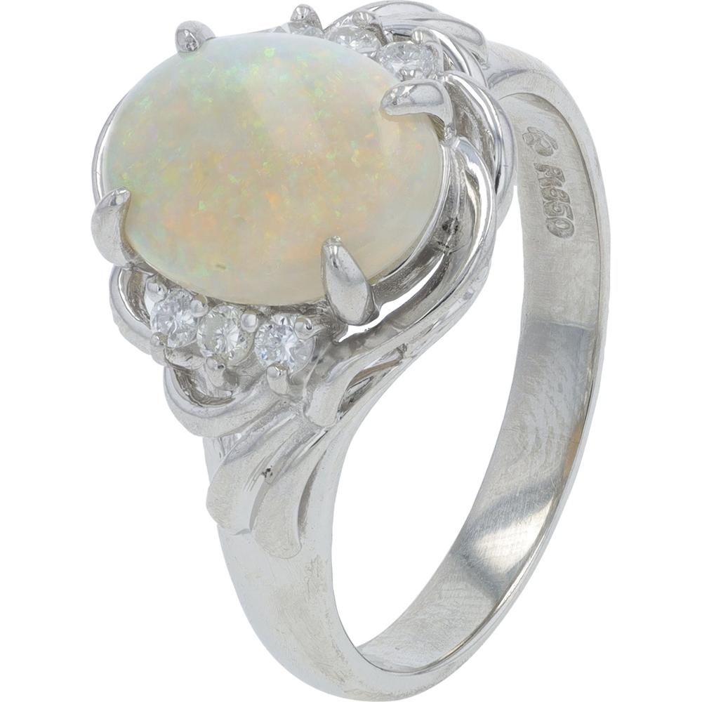 Platinum 1.35 Carat Oval Opal Ring with 0.11 Carat Diamond Accents