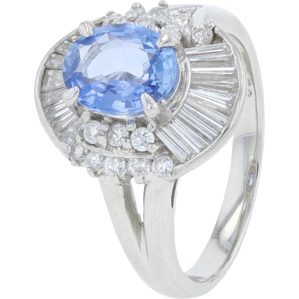 Platinum 1.36 Carat Sapphire and Diamond Halo Ring - 0.72 Carat Total Diamond Weight