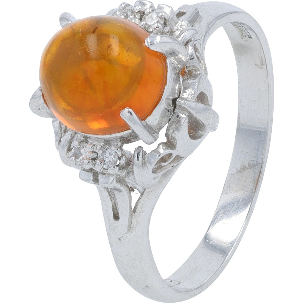 Platinum 1.37 Carat Oval Fire Opal Ring with Diamond Accents