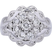 Platinum 1.37 Carat Total Diamond Cluster Ring with Milgrain Detailing
