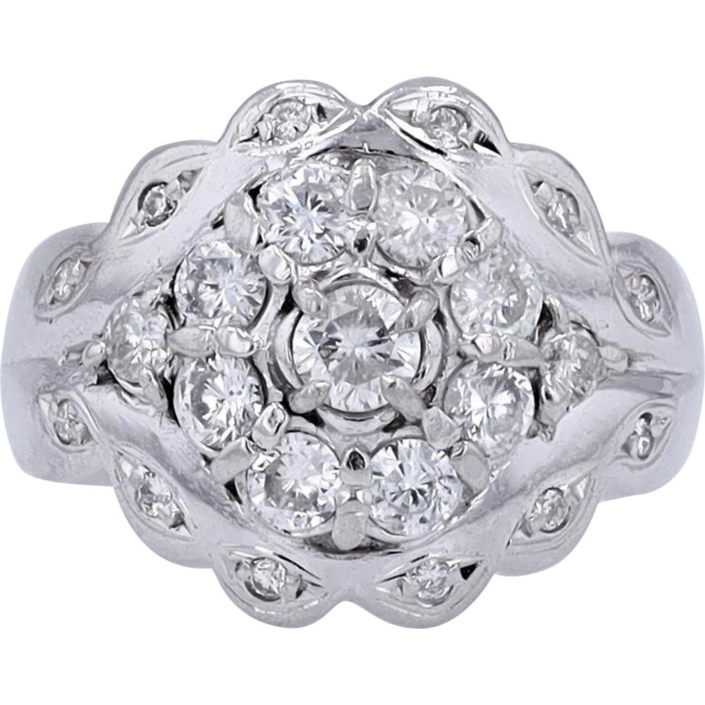 Platinum 1.37 Carat Total Weight Diamond Cluster Ring