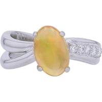 Platinum 1.40 Carat Oval Fire Opal Ring with Diamond Accents - 0.11 Carat Total Diamond Weight